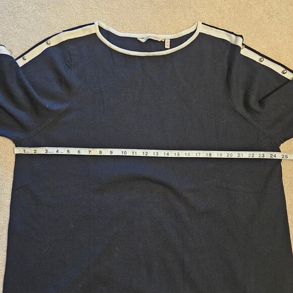 Soft Surroundings Sweater Women Size 3X Navy Blue Contrast Piping Button Sleeve - Picture 2 of 9